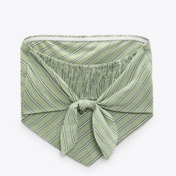 Green Striped Tie-back Tube Top - Picture 3 of 3